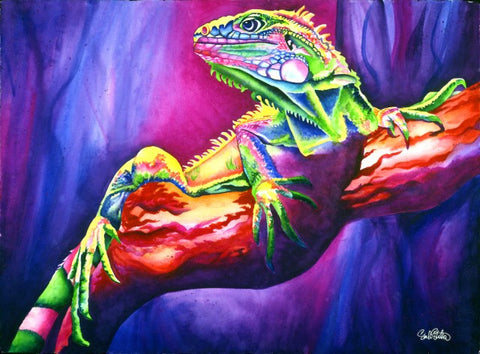 Iggy: Signed Print from original watercolor iguana painting.