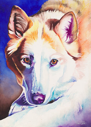 Wylie: Signed Print from original watercolor dog coyote painting.