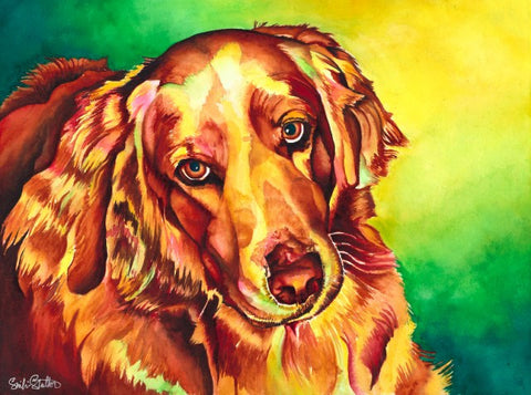 Golden Bailey: Signed Print from original watercolor dog painting.