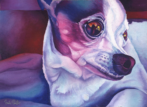 Bebe: Signed Print from original watercolor chihuahua dog painting.
