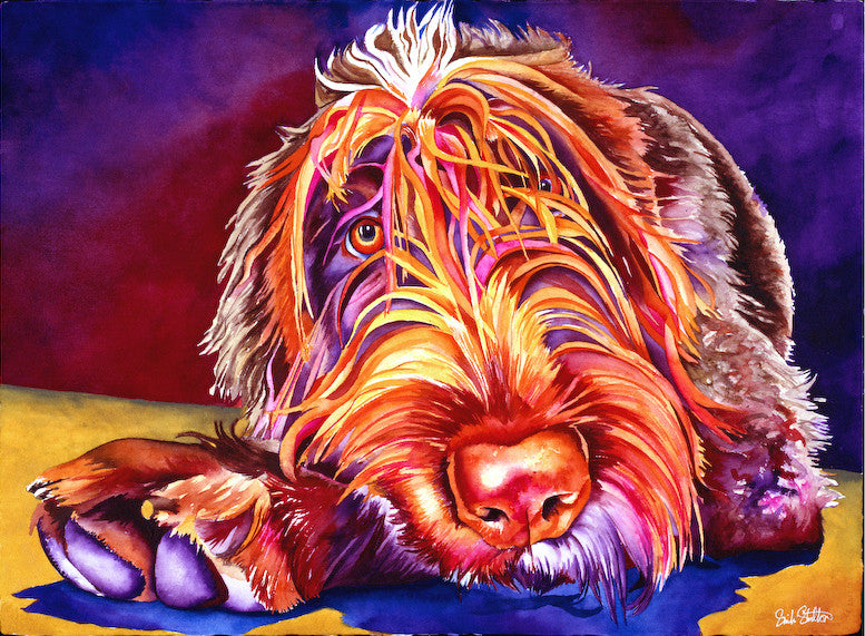 Byrnie: Signed Print from original watercolor dog wirehaired pointing griffon painting.