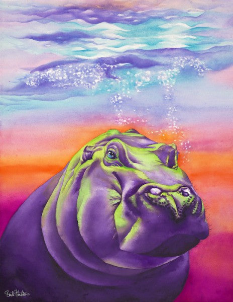 Clementine: Signed Print from original watercolor hippopotamus painting.