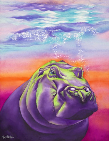 Clementine: Signed Print from original watercolor hippopotamus painting.