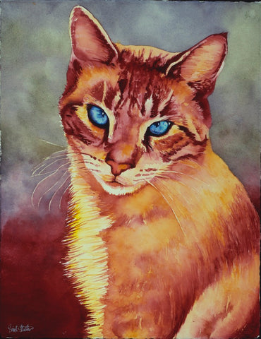 Cross Eyed Mary: Signed Print from original watercolor cat painting.