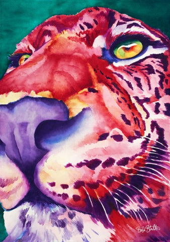 Fire Leopard: Signed Print from original watercolor cat leopard painting
