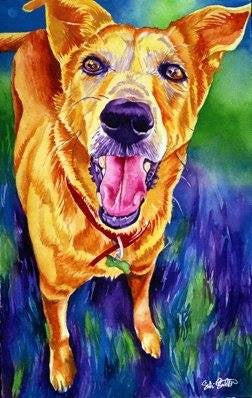 Gunny: Signed Print from original watercolor dog painting.
