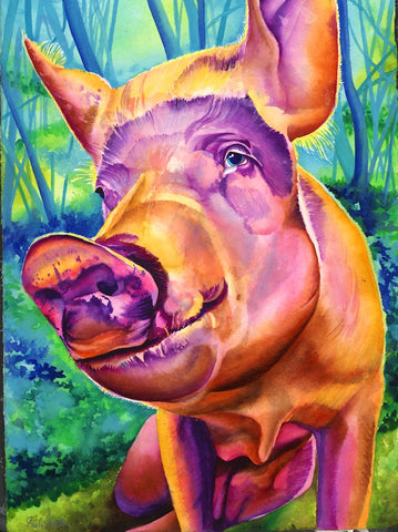 Harrison: Signed Print from original watercolor pig painting.