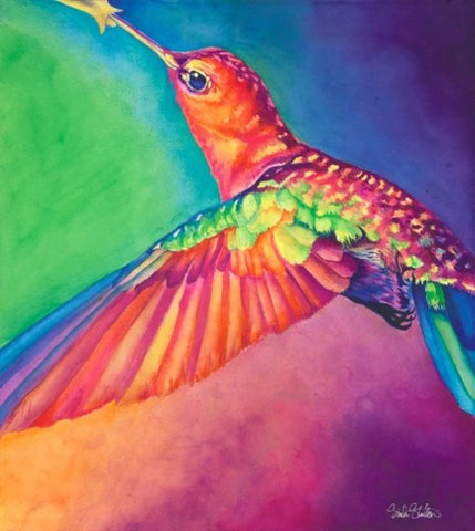 Hum: Signed Print from original watercolor hummingbird painting.