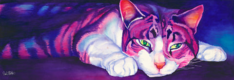 Babs Lays Low: Signed Print from original watercolor cat painting.