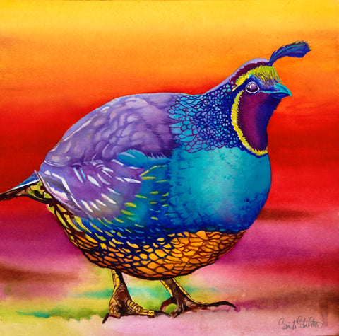 Kirby Quail: Signed Print from original watercolor quail painting.