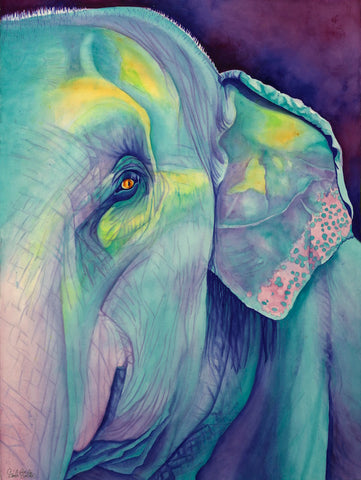 Lotus: Signed Print from original watercolor elephant painting.