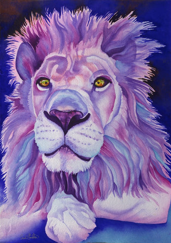 Louie the White Lion: Signed Print from original watercolor cat lion painting