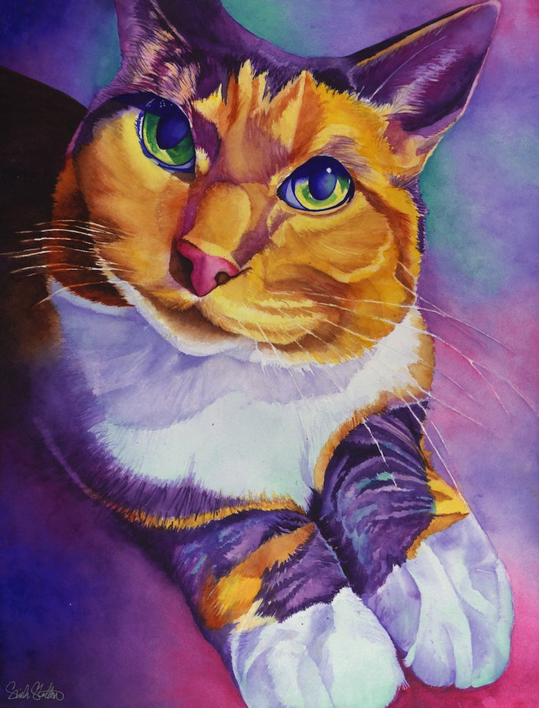 Lucie Lou: Signed Print from original watercolor cat painting.