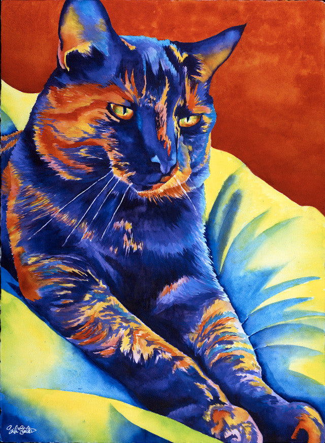 Malinke: Signed Print from original watercolor cat painting.