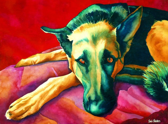 Maximus: Signed Print from original watercolor german shepherd painting.