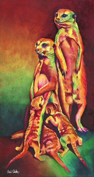 Merely Kats: Signed Print from original watercolor meerkat painting.