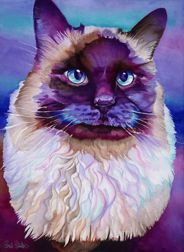 Oliver Cat: Signed Print from original watercolor cat painting.