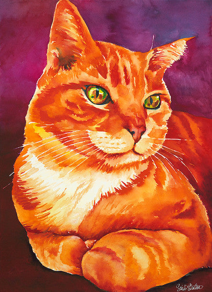 Red: Signed Print from original watercolor cat painting.