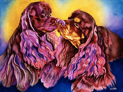 Savvy and Nash: Signed Print from original watercolor dog painting.