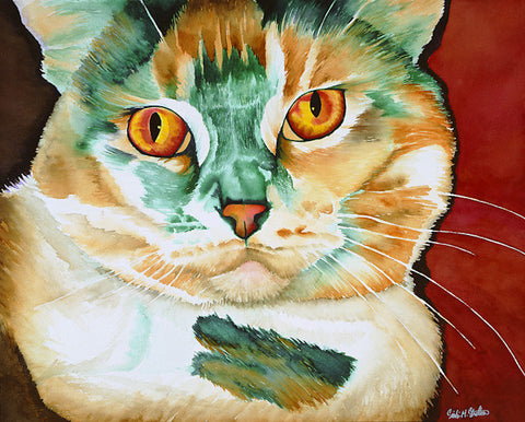 Sherri Lynn: Signed Print from original watercolor cat painting.