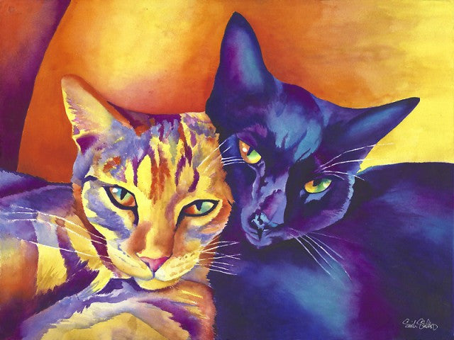 The Girls (Yang, Part Two): Signed Print from original watercolor cat painting.