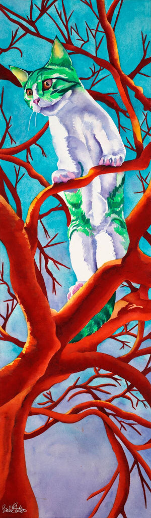 Tree Baby: Signed Print from original watercolor cat painting.