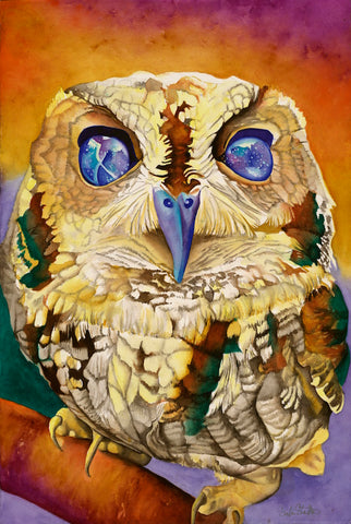 Zeus the Blind Owl: Signed Print from original watercolor owl painting.