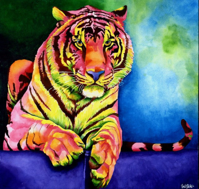 Zuri's Tail: Signed Print from original watercolor tiger painting.