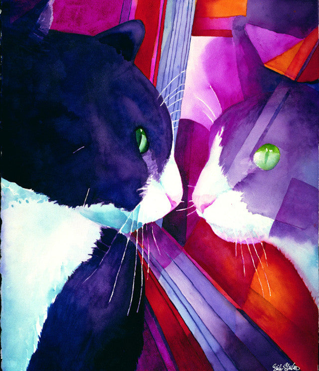 Reflective Smudge: Signed Print from original watercolor cat painting.