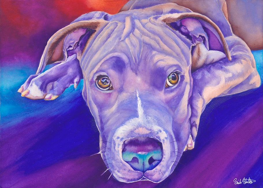 Violet: Signed Print from original watercolor dog painting.